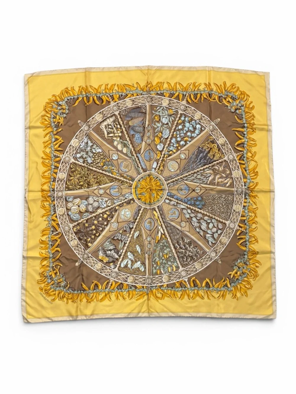 Hermes Aux Pays des Espices Gold Tone 90 Silk Scarf - Picture 1 of 11